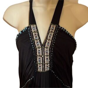 Spy Zone Exchange size large black midi halter dress beautifully embellished